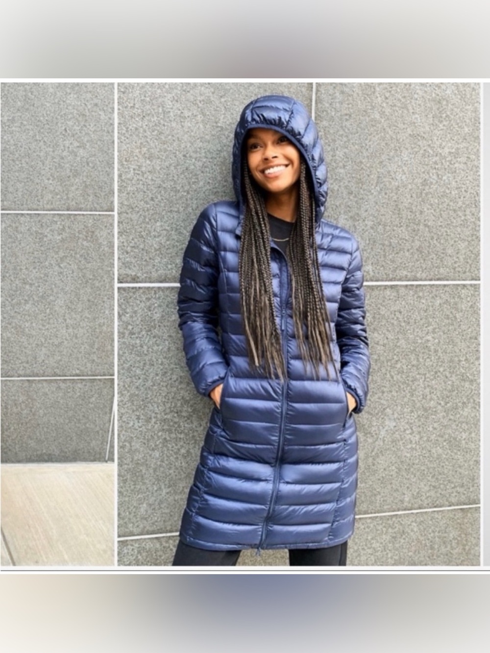 Tna Aritzia The Super Puff Mid Lite Shine Vintage Navy Down Puffer Parka Jacket